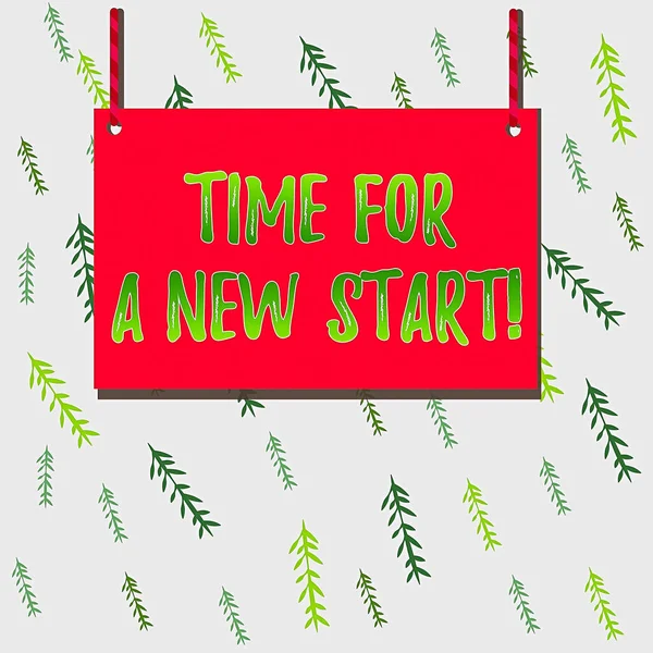 Handwriting text Time For A New Start. Concept meaning something is supposed to begin right now Fresh job Wooden board wood rectangle shape empty frame fixed colorful striped string.