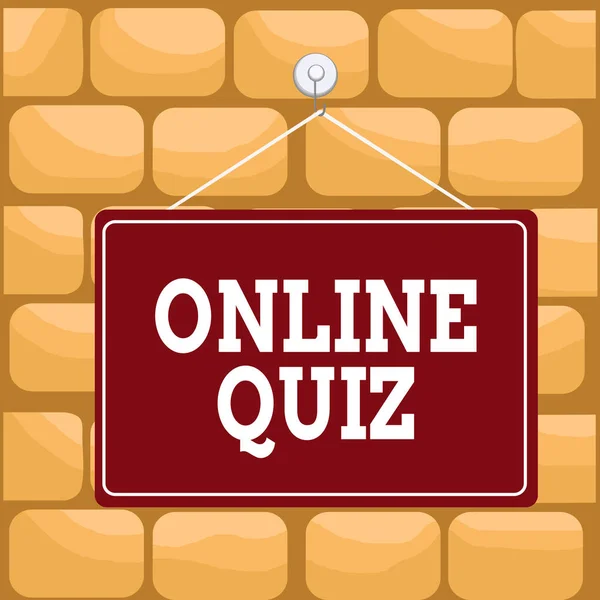Handwriting text writing Online Quiz. Concept meaning game or a mind sport that are published on the Internet Colored memo reminder empty board blank space attach background rectangle.