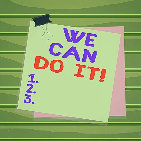Концептуальный почерк, показывающий We Can Do It. Текст бизнес-фото увидеть себя в качестве мощного способного демонстрации бумаги застрял клип яркий фон напоминание . — стоковое фото