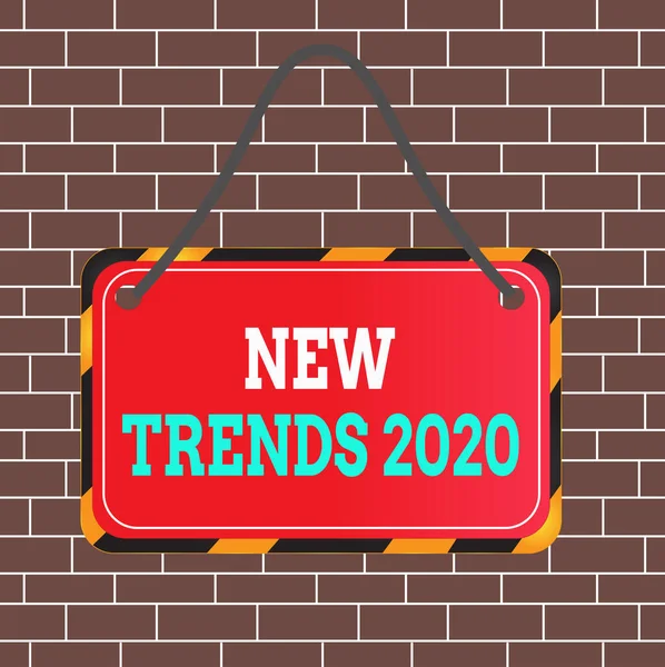 Tekstbord met nieuwe trends 2020. Conceptuele foto algemene richting waarin iets zich ontwikkelt Board bijgevoegde tekenreeks kleur zwart geel frame leeg lege rechthoek vorm. — Stockfoto