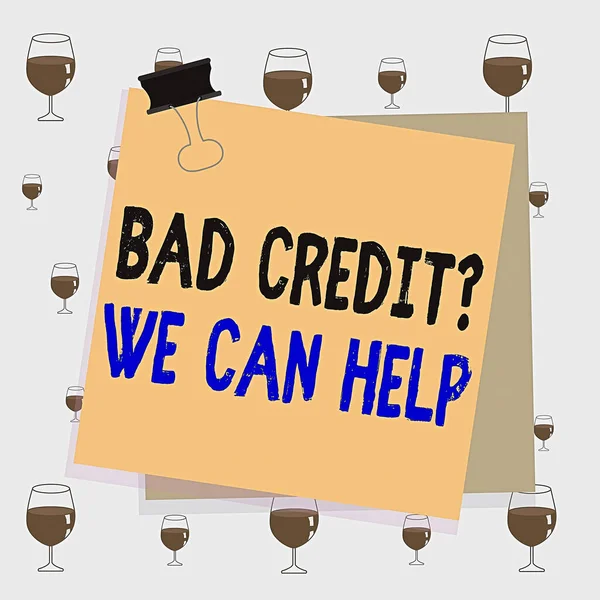 Text sign showing Bad Credit Question We Can Help. Conceptual photo offering help after going for loan then rejected Paper stuck binder clip colorful background reminder memo office supply.