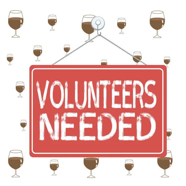 Text sign showing Volunteers Needed. Conceptual photo need work or help for organization without being paid Colored memo reminder empty board blank space attach background rectangle.