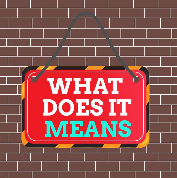 Ne anlama geldiğini gösteren bir mesaj işareti. Anlamlı soru soran kavramsal fotoğraf bir şey söylenmiş ve anlamamış Tahta eklenmiş sicim rengi sarı çerçeve boş dikdörtgen şekli.