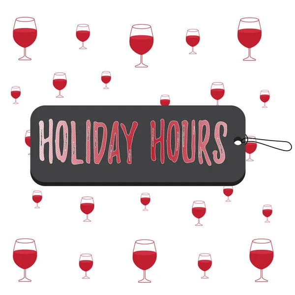 Text sign showing Holiday Hours. Conceptual photo Overtime work on for employees under flexible work schedules Label tag badge rectangle shaped empty space string colorful background.