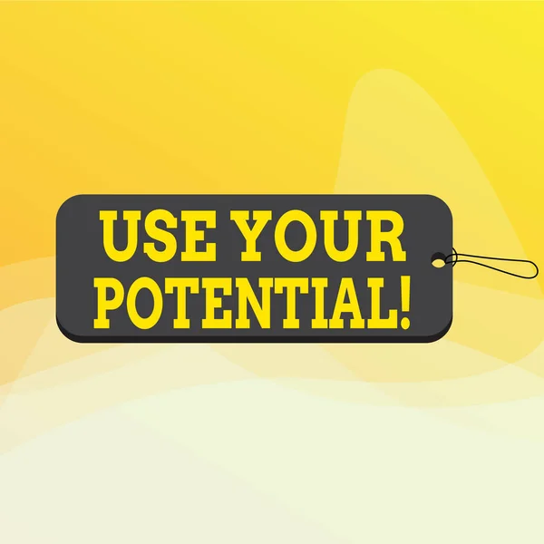 A Use Your Potential (Használd a potenciálodat) című írást. Üzleti fotó kirakat elérni annyi természetes képesség teszi lehetővé Label tag jelvény téglalap alakú üres tér húr színes háttér. — Stock Fotó