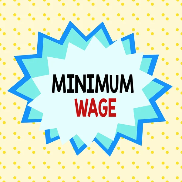 Writing note showing Minimum Wage. Business photo showcasing the lowest wage permitted by law or by a special agreement Asymmetrical uneven shaped pattern object multicolour design.
