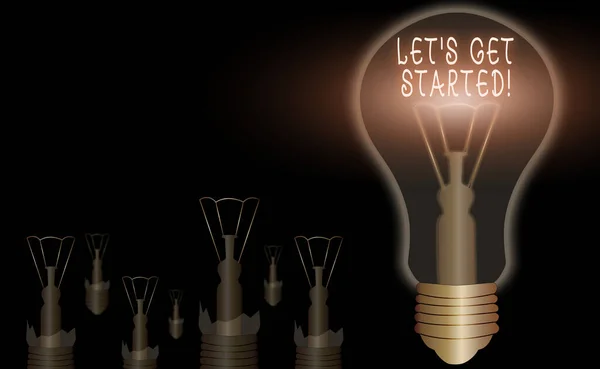 Konceptuell handskrift som visar Let Get Started. Affärsfoto visa upp uppmuntra någon att börja göra något. — Stockfoto