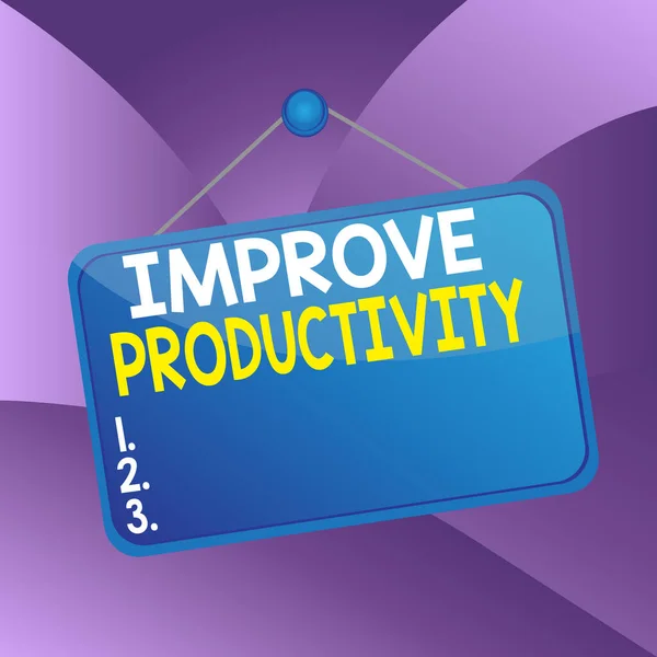 Handstilstextskrivning Förbättra produktiviteten. Begreppet innebär att öka maskinens och processens effektivitet Färgade memo påminnelse tom tavla tomt utrymme bifoga bakgrund rektangel. — Stockfoto