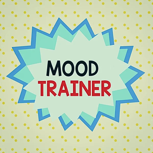 Una lettera che mostra Mood Trainer. Foto aziendale che mostra un dimostrando chi si allena per alleviare i disturbi dell'umore asimmetrico modello irregolare oggetto design multicolore . — Foto Stock