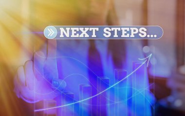 Sonraki Adımları gösteren metin işareti. Kavramsal fotoğraf bitirdikten sonra yaptığın ya da planladığın bir şey..