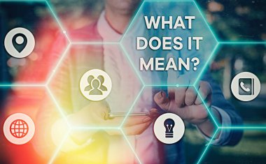 Kelime yazma metni Nedir Sorusu. Belirsiz bir ifade iletişim kurmak için amaçlanan iş kavramı.