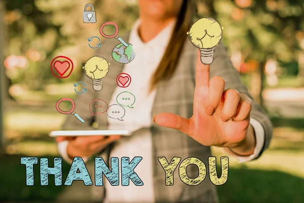 Text sign showing Thank You. Conceptual photo a polite expression used when acknowledging a gift or service.