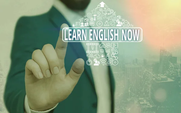 Text sign showing Learn English Now. Conceptual photo gain or acquire knowledge and skill of english language.