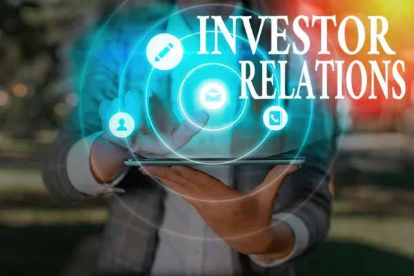 Handstilstext Investor Relations. Begreppet ledningsansvar som integrerar finansiering. — Stockfoto