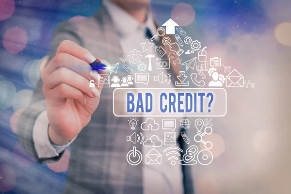 Conceptual hand writing showing Bad Creditquestion. Business photo showcasing inabilityof a demonstrating to repay a debt on time and in full. — Stock Photo, Image