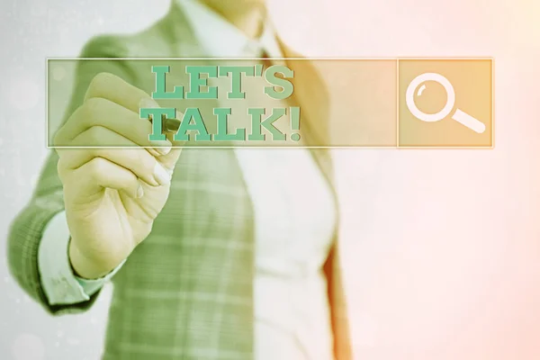 Word writing text Let Is Talk. Businesskonzept für den Beginn eines Gesprächs zum Thema. — Stockfoto