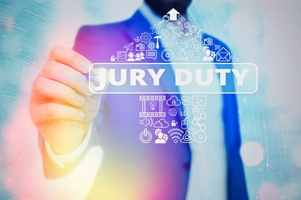 Texte indiquant Jury Duty. Obligation conceptuelle de prendre des photos ou période d'action en qualité de membre d'un jury devant un tribunal . — Photo