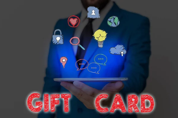 Conceptual hand writing showing Gift Card. Business photo text A present usually made of paper that contains your message. — Stock Photo, Image