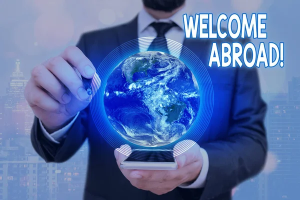 Handwriting text Welcome Abroad. Concept meaning something that you say when someone gets on ship Elements of this image furnished by NASA. — Stock Photo, Image