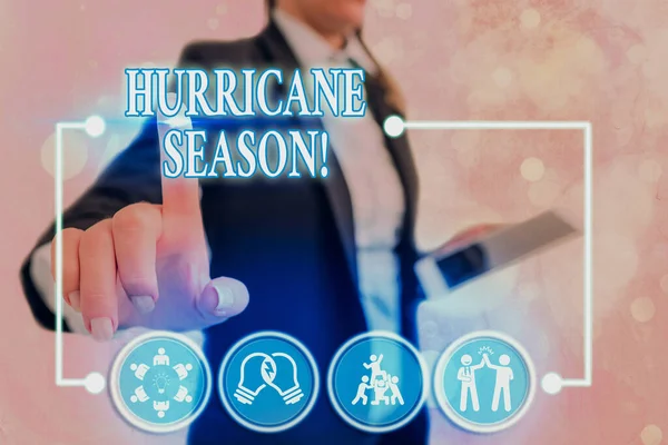 Písemné koncepční psaní ukazující sezónu hurikánů. Text v zaměstnání-čas, kdy se očekává, že většina tropických cyklonů bude vyvíjet. — Stock fotografie