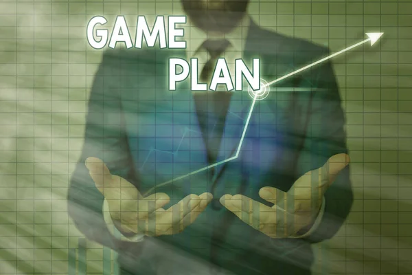 Sinal de texto mostrando Plano de Jogo. Estratégia de foto conceitual elaborada antecipadamente em política ou negócios esportivos . — Fotografia de Stock