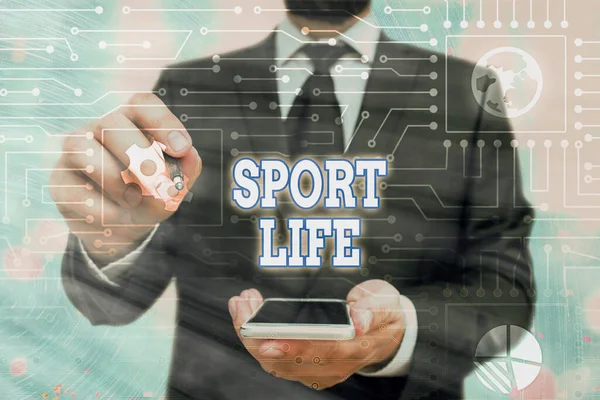 Texto de caligrafia Sport Life. Conceito significado Lagoa de esportes ou outras atividades ao ar livre Fisicamente ativo . — Fotografia de Stock