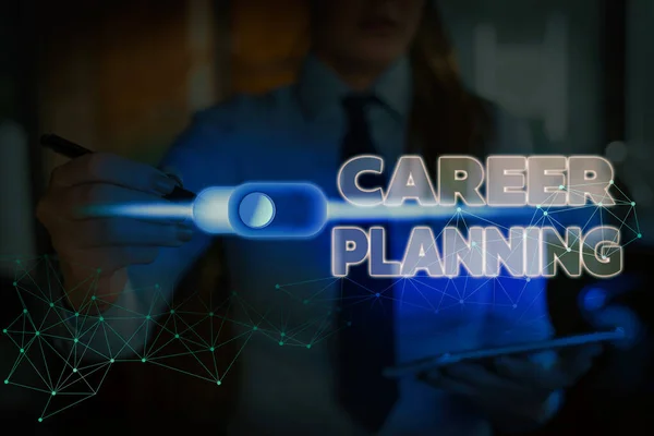 Tekstbord met carrièreplanning. Conceptuele foto Plan strategisch je carrièredoelen en werksucces. — Stockfoto