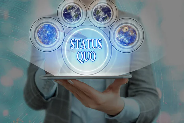 Tekst: Status Quo. Business concept for existing state of affairs concerning social or political issues Elements of this image Møbled by NASA . – stockfoto