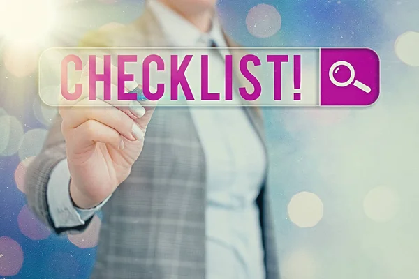 Word writing text Checklist. Business concept for list items required things be done or points considered. — Stock Photo, Image