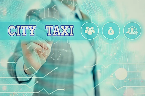 Słowo pisanie tekstu City Taxi. Koncepcja biznesowa dla typu pojazdu do wynajęcia z kierowcą często na przejażdżkę niewspólną. — Zdjęcie stockowe