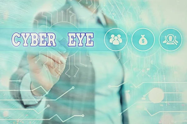 Texto de escrita de palavras Cyber Eye. Conceito de negócio para ferramenta se envolve na construção de tecnologias inteligentes em segurança cibernética . — Fotografia de Stock