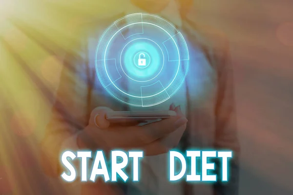 Conceptual hand writing showing Start Diet. Business photo showcasing special course food to which demonstrating restricts themselves. — Stockfoto