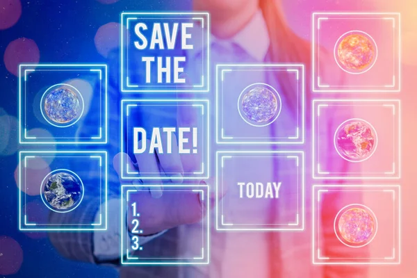 Handwriting text writing Save The Date. Concept meaning Organizing events well make day special event organizers Elements of this image furnished by NASA. — Stock Photo, Image
