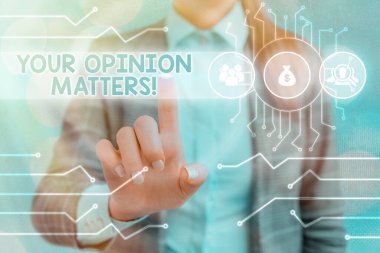 El yazısı metin Your Opinion Matters yazma. Kavram anlamı sadece söylenmiş bir şey ile aynı fikirde olmadığını göstermek.