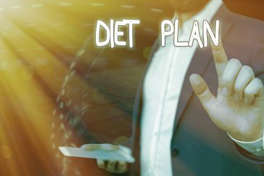 Diyet Planı 'nı gösteren kavramsal el yazısı. Sağlıklı beslenme alışkanlığı yapmak ya da başarmak için iş fotoğrafı gösterimi.
