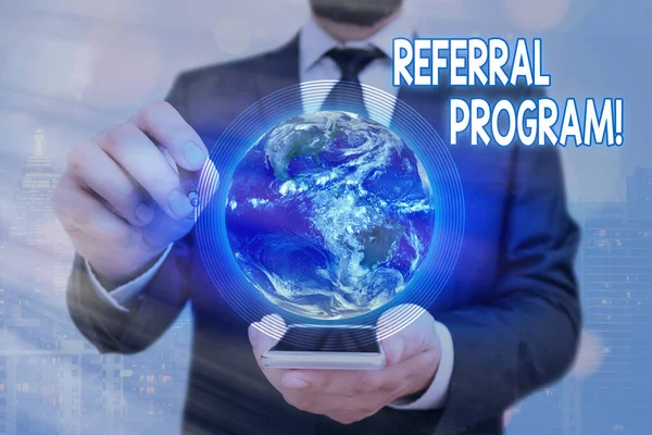 Handwriting text Referral Program. Concept meaning internal recruitment method employed by organizations Elements of this image furnished by NASA. — Stock Photo, Image