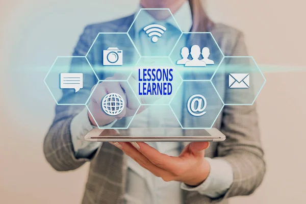 Conceptual hand writing showing Lessons Learned. Business photo showcasing the knowledge or understanding gained by experience. — Stockfoto