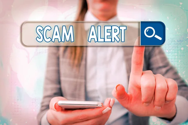 Handgeschreven tekst schrijven Scam Alert. Concept wat betekent dat iemand een waarschuwing over de regeling of fraude kennisgeving ongebruikelijke. — Stockfoto