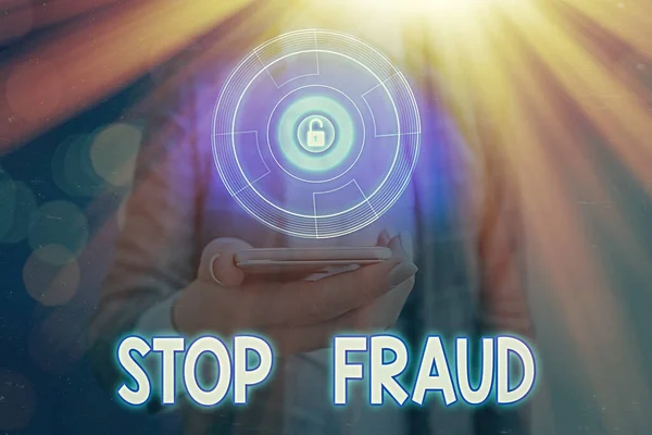 Konceptuální rukopis ukazující Stop Fraud. Obchodní foto předvádění kampaně rady ukazující, že je třeba dávat pozor na své peněžní transakce. — Stock fotografie
