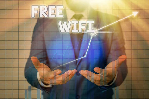 Textskylt som visar Gratis Wifi. Konceptuell bild låter dig ansluta till Internet på offentliga platser utan att betala. — Stockfoto