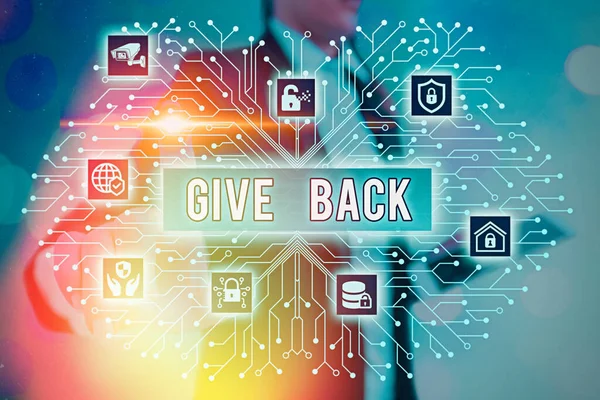 Skriva lapp som visar Give Back. Affärsfoto visar upp handlingen att ge någon något som de ägde eller hade innan. — Stockfoto