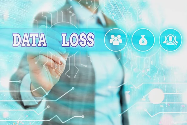 Szövegírás Data Loss. Az adatok sérülését és törlését eredményező folyamat vagy esemény üzleti koncepciója. — Stock Fotó