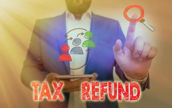 Texte indiquant Remboursement d'impôt. Remboursement conceptuel de photo sur la taxe lorsque la taxe exigible est inférieure à la taxe payée . — Photo
