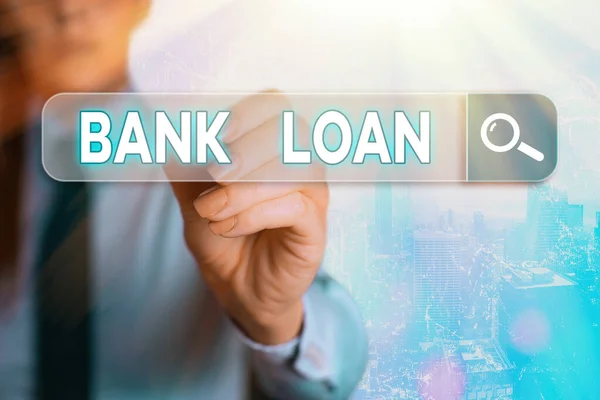 Word writing text Bank Loan. Business concept for an amount of money loaned at interest by a bank to a borrower.