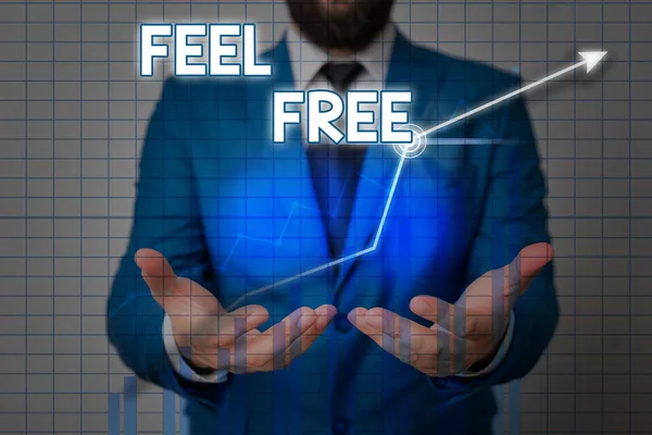 A Feel Free feliratot mutatja. Fogalmi fotó nincs habozás vagy félénkség gyakran használják, mint egy meghívó. — Stock Fotó