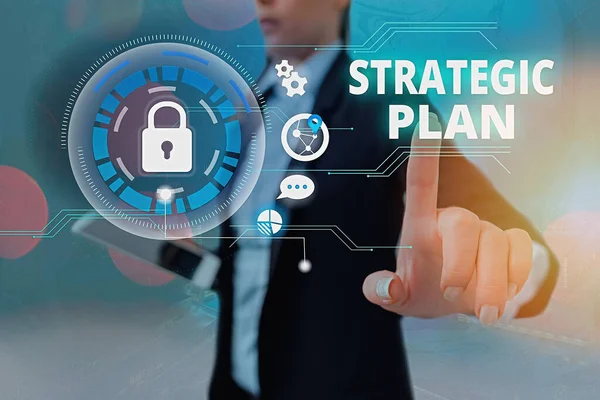 Text sign showing Strategic Plan. Conceptual photo a systematic process of envisioning a desired future. — Stock Photo, Image