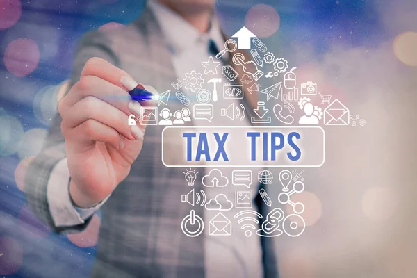 Conceptual hand writing showing Tax Tips. Business photo showcasing compulsory contribution to state revenue levied by government. — Stock Photo, Image