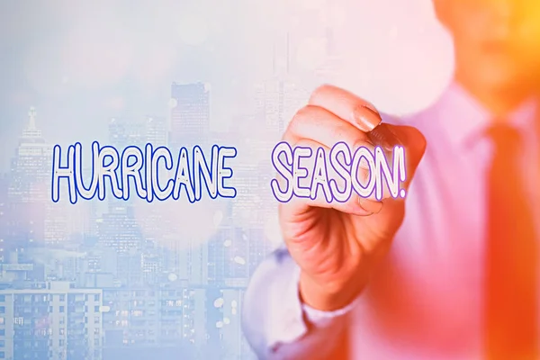 Word writing text Hurricane Season. Business concept for time when most tropical cyclones are expected to develop. — ストック写真