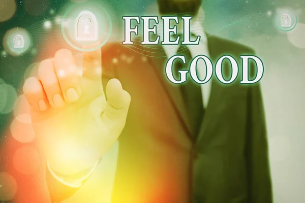 Texto para escrita de palavras Feel Good. Conceito de negócio para relacionar ou promover um sentimento de satisfação muitas vezes especioso . — Fotografia de Stock