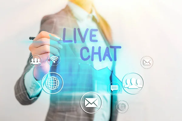 Conceptual hand writing showing Live Chat. Business photo text talking with friend or someone through internet and PC phone. — Stock Photo, Image